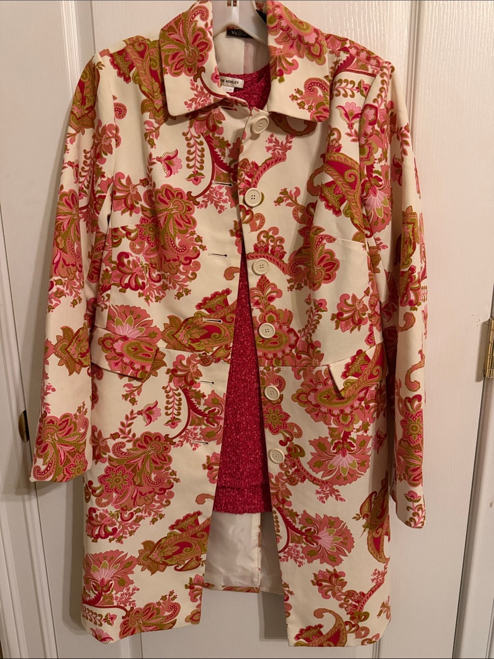 Willi Smith Cream Coat with Pink Floral Print/Laura Ashley fuchsia top